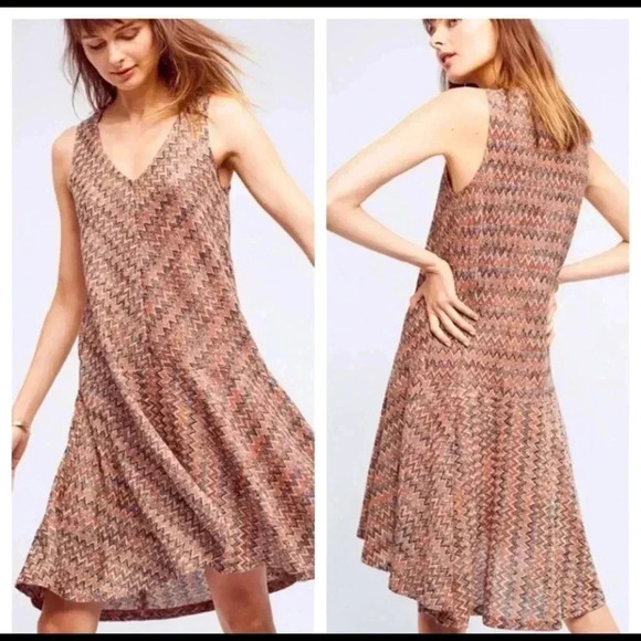 Maeve (Anthropologie) sleeveless muted color Chevron dress - Picture 2 of 13